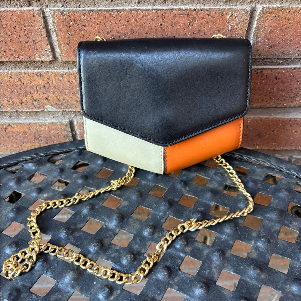 Sandro Black and Cream Mini Bag with Gold Chain